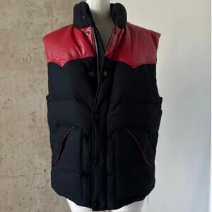 RARE VTG Black Label Ralph Lauren Down Vest Leather Yoke Size M